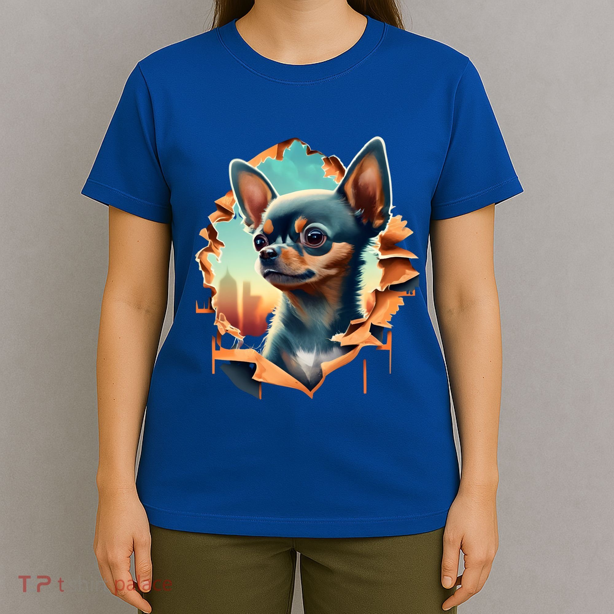 Chihuahua Lover Cute Puppy Peeking Through Cloth Deer Head Gift T-Shirt