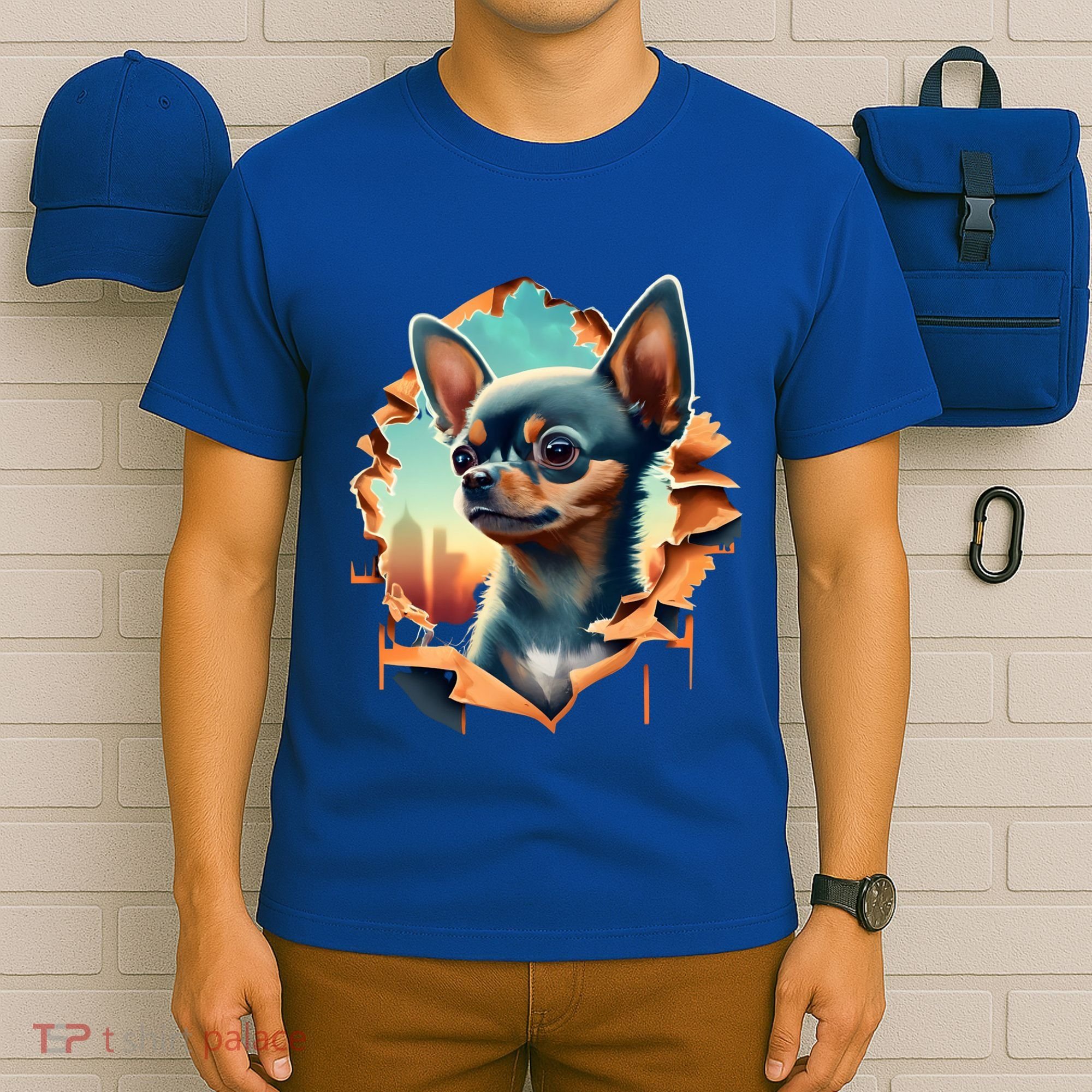 Chihuahua Lover Cute Puppy Peeking Through Cloth Deer Head Gift T-Shirt