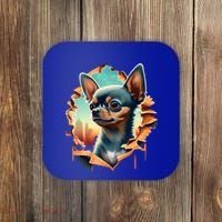 Chihuahua Lover Cute Puppy Peeking Through Cloth Deer Head Gift Coaster thumb 0