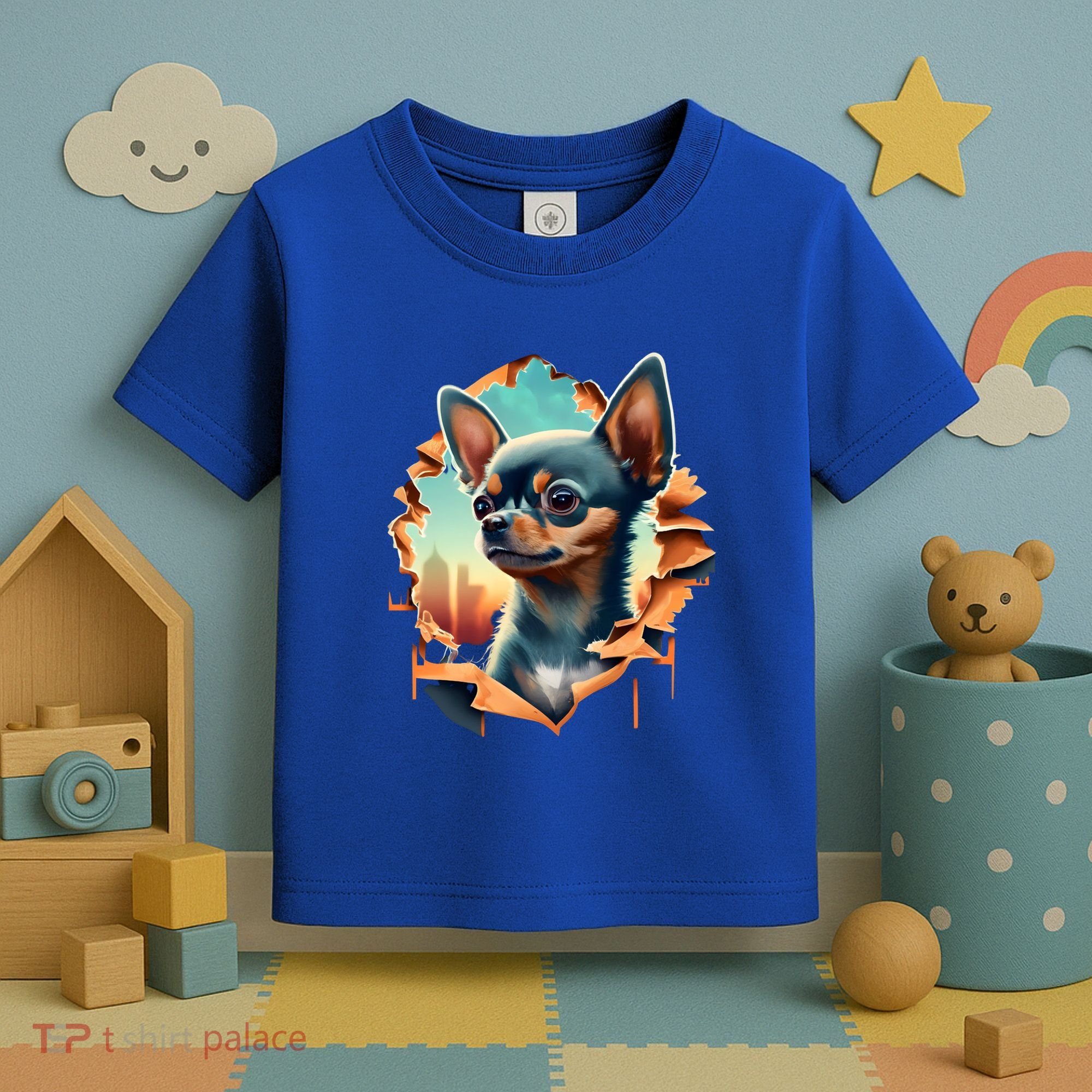 Chihuahua Lover Cute Puppy Peeking Through Cloth Deer Head Gift Toddler T-Shirt