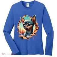 Chihuahua Lover Cute Puppy Peeking Through Cloth Deer Head Gift Women's Long Sleeve Shirt thumb 0