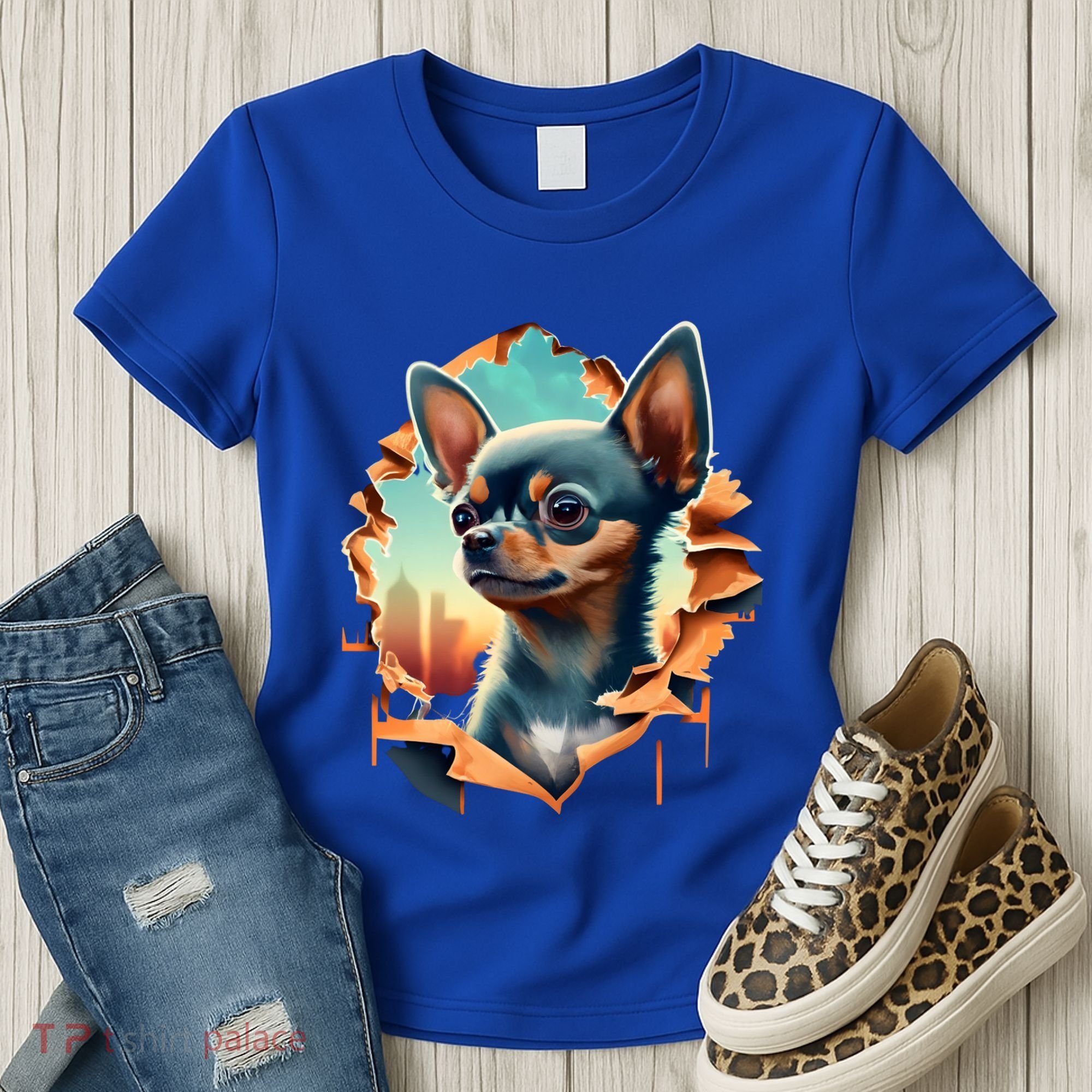 Chihuahua Lover Cute Puppy Peeking Through Cloth Deer Head Gift Women's T-Shirt