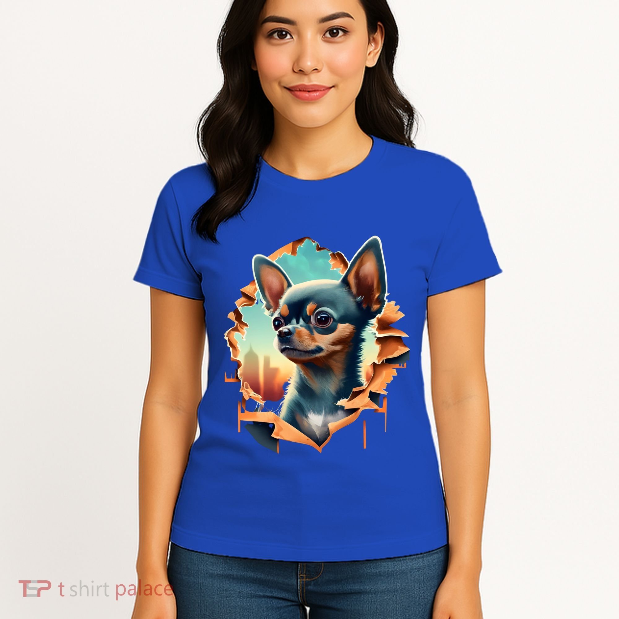 Chihuahua Lover Cute Puppy Peeking Through Cloth Deer Head Gift Women's T-Shirt