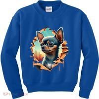 Chihuahua Lover Cute Puppy Peeking Through Cloth Deer Head Gift Kids Sweatshirt thumb 0