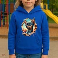 Chihuahua Lover Cute Puppy Peeking Through Cloth Deer Head Gift Kids Hoodie thumb 3