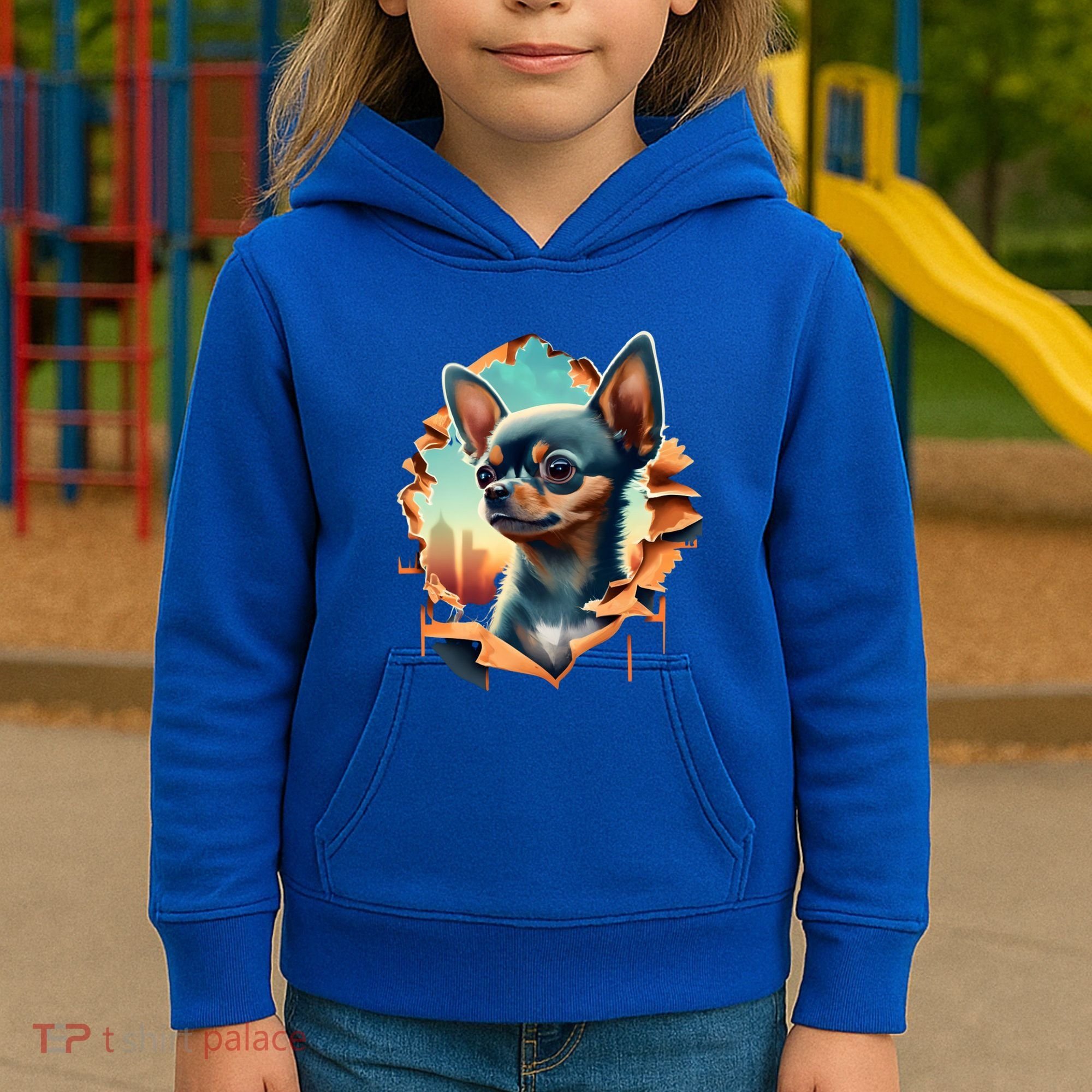 Chihuahua Lover Cute Puppy Peeking Through Cloth Deer Head Gift Kids Hoodie
