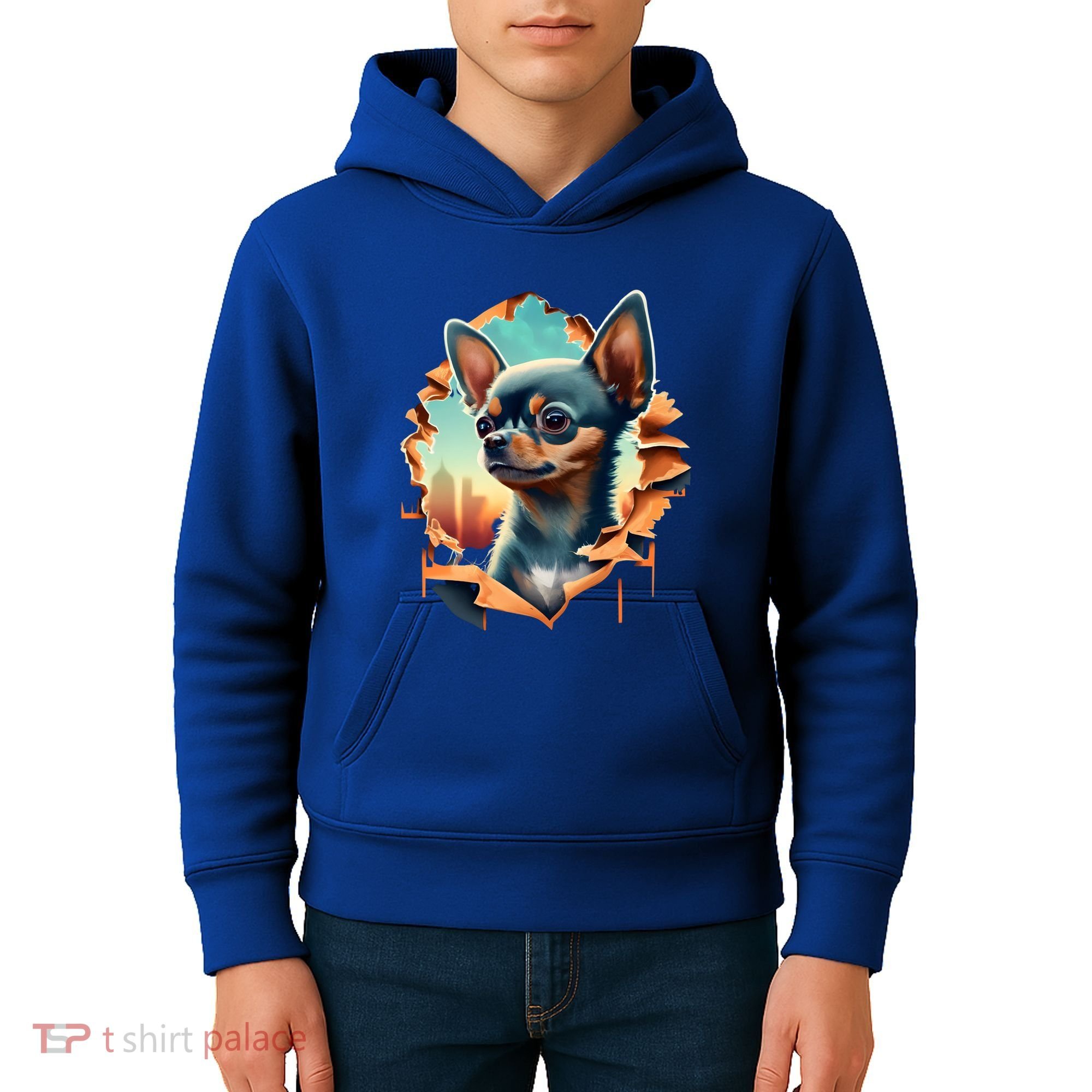 Chihuahua Lover Cute Puppy Peeking Through Cloth Deer Head Gift Kids Hoodie