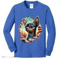 Chihuahua Lover Cute Puppy Peeking Through Cloth Deer Head Gift Kids Long Sleeve Shirt thumb 0