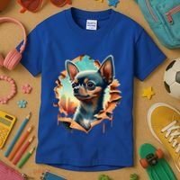 Chihuahua Lover Cute Puppy Peeking Through Cloth Deer Head Gift Kids T-Shirt thumb 3