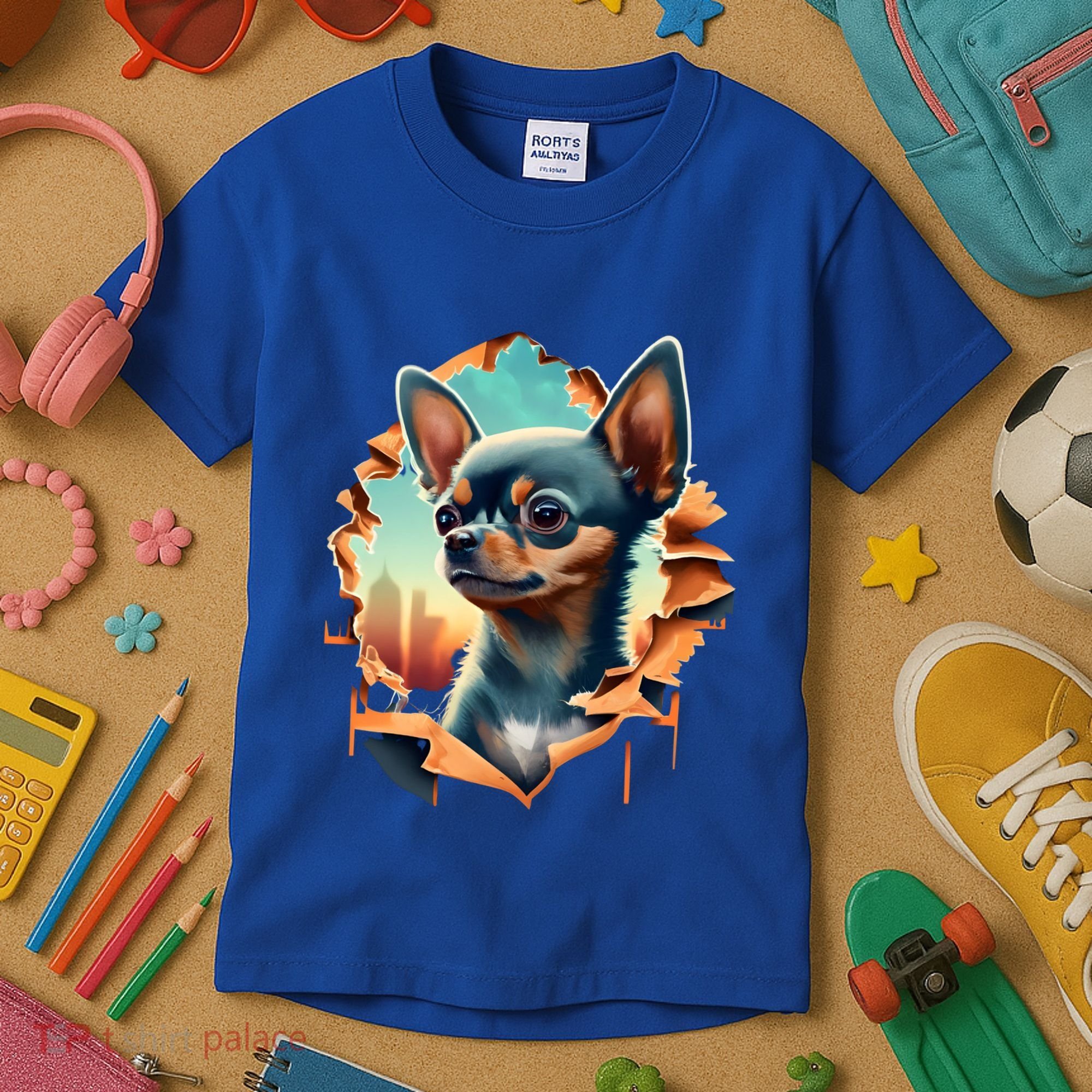 Chihuahua Lover Cute Puppy Peeking Through Cloth Deer Head Gift Kids T-Shirt