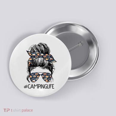 Camping Life Camping Lover Girl Outside Button