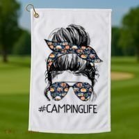 Camping Life Camping Lover Girl Outside Golf Towel thumb 1