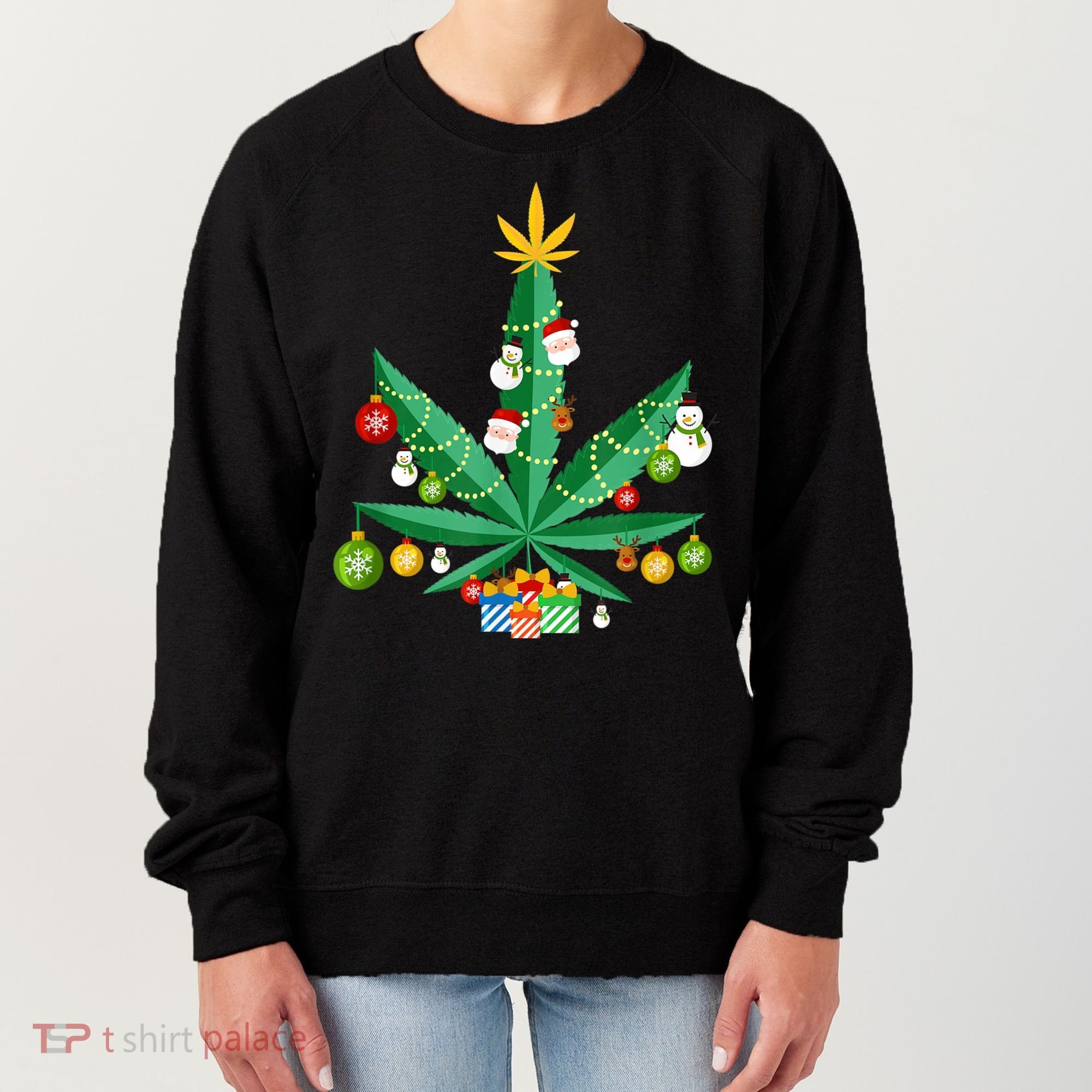 Cannabis Leaf Christmas Tree Women's Sweatshirt