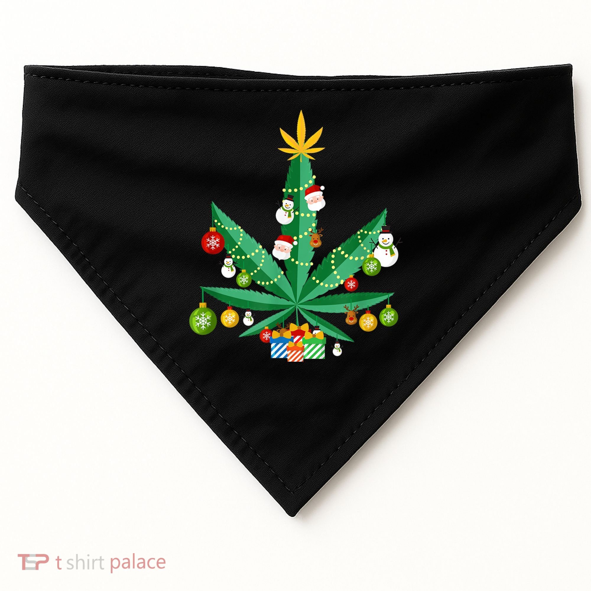 Cannabis Leaf Christmas Tree USA-Made Doggie Bandana