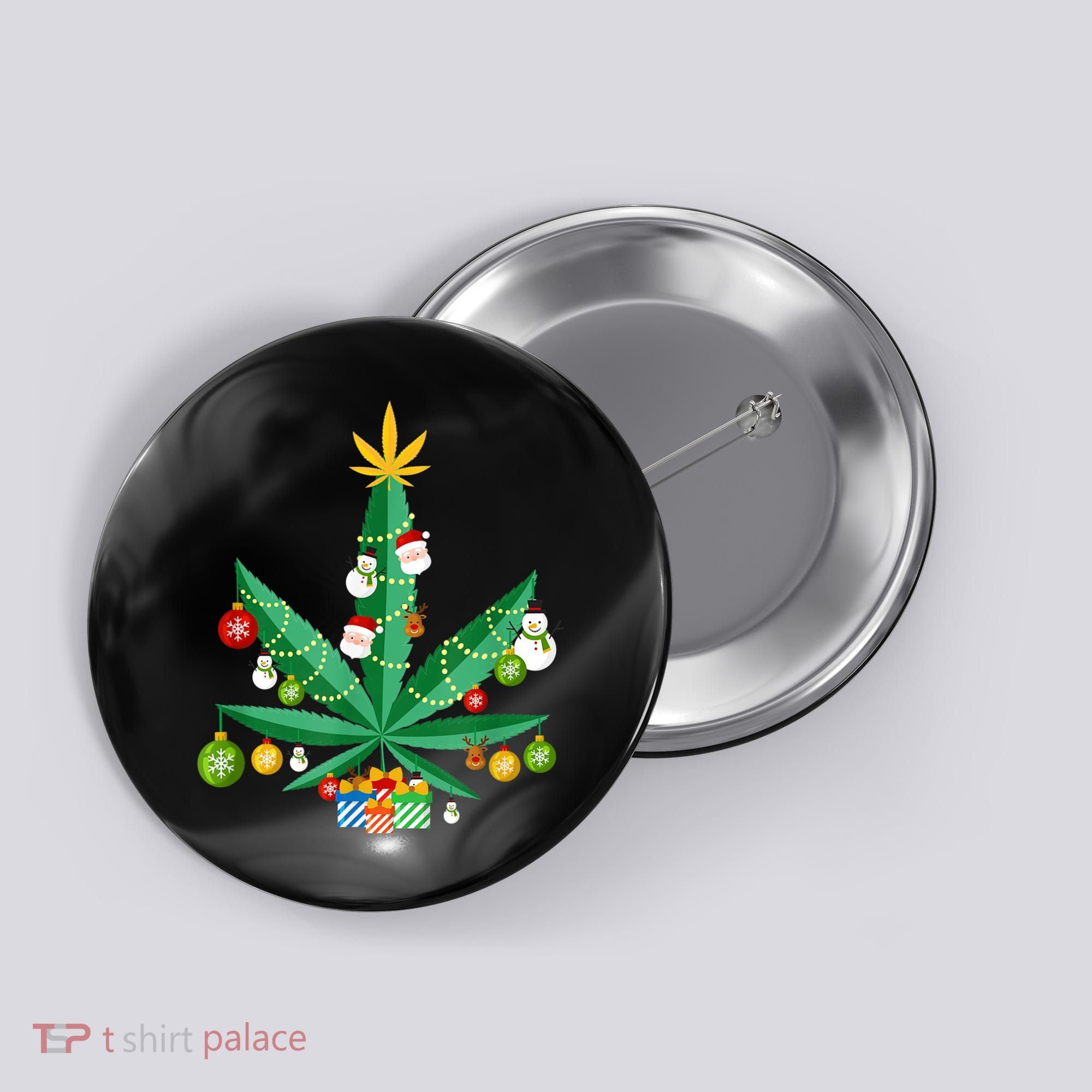 Cannabis Leaf Christmas Tree Button