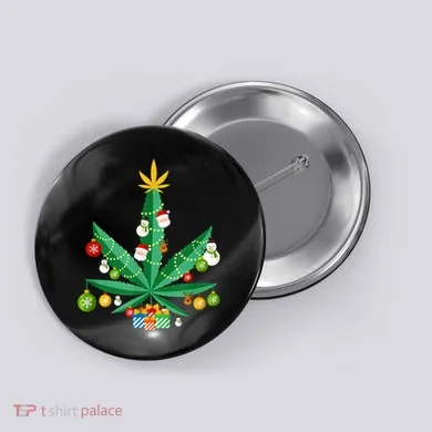 Cannabis Leaf Christmas Tree Button