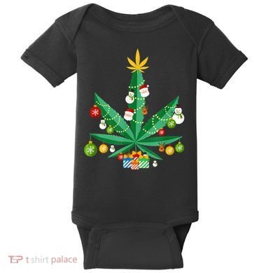 Cannabis Leaf Christmas Tree Baby Bodysuit