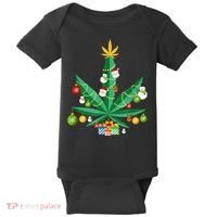 Cannabis Leaf Christmas Tree Baby Bodysuit thumb 0
