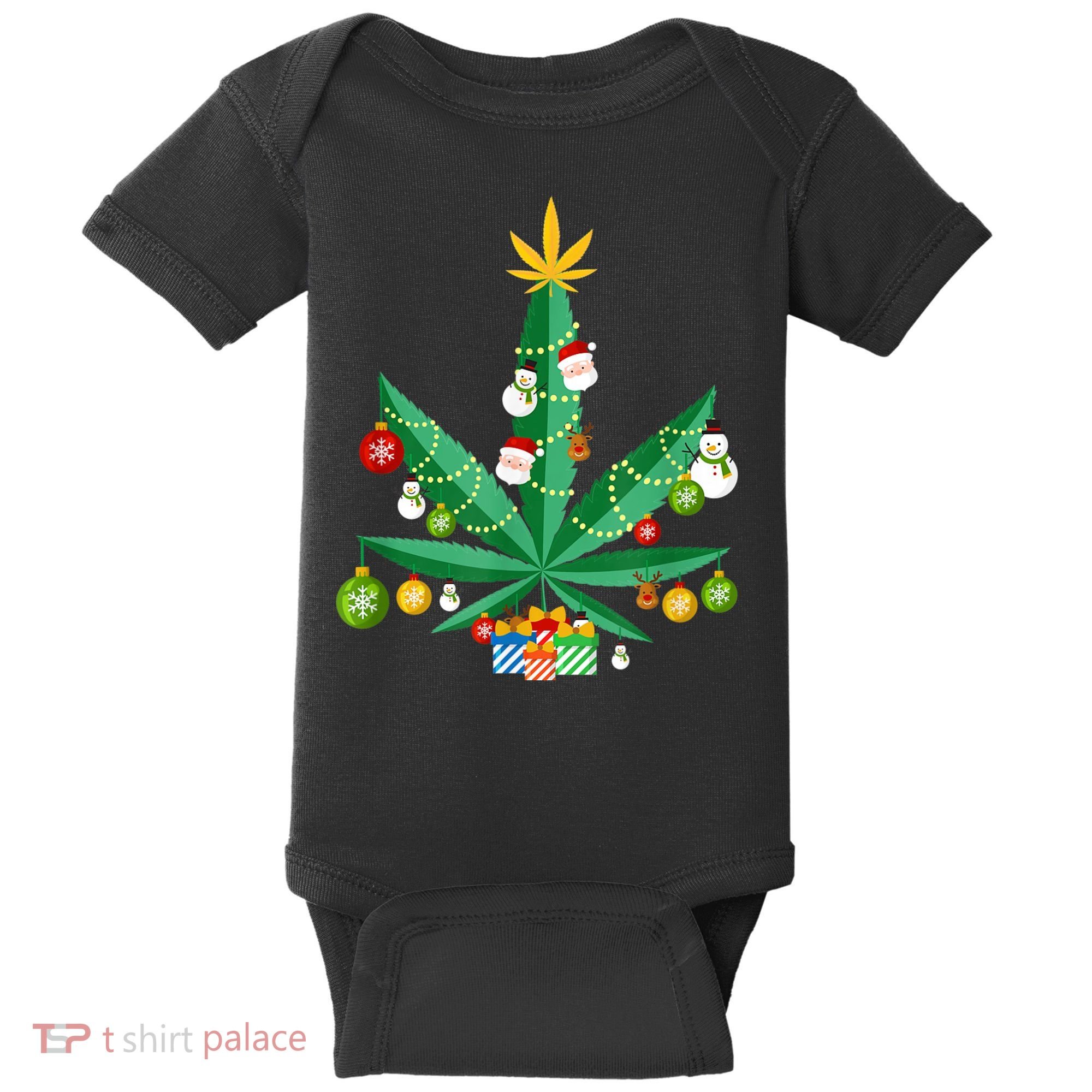 Cannabis Leaf Christmas Tree Baby Bodysuit