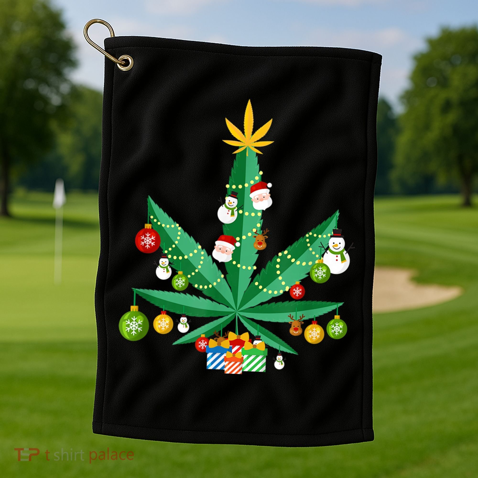 Cannabis Leaf Christmas Tree Golf Towel