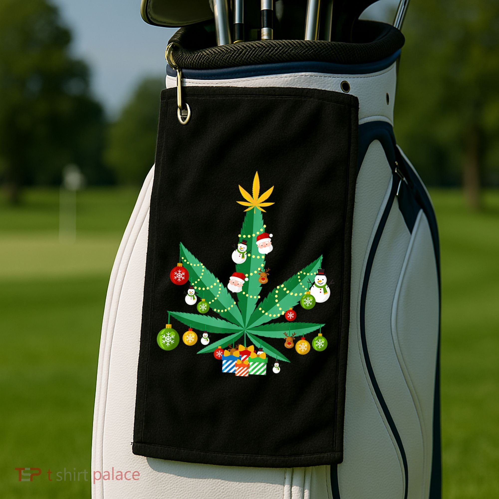 Cannabis Leaf Christmas Tree Golf Towel
