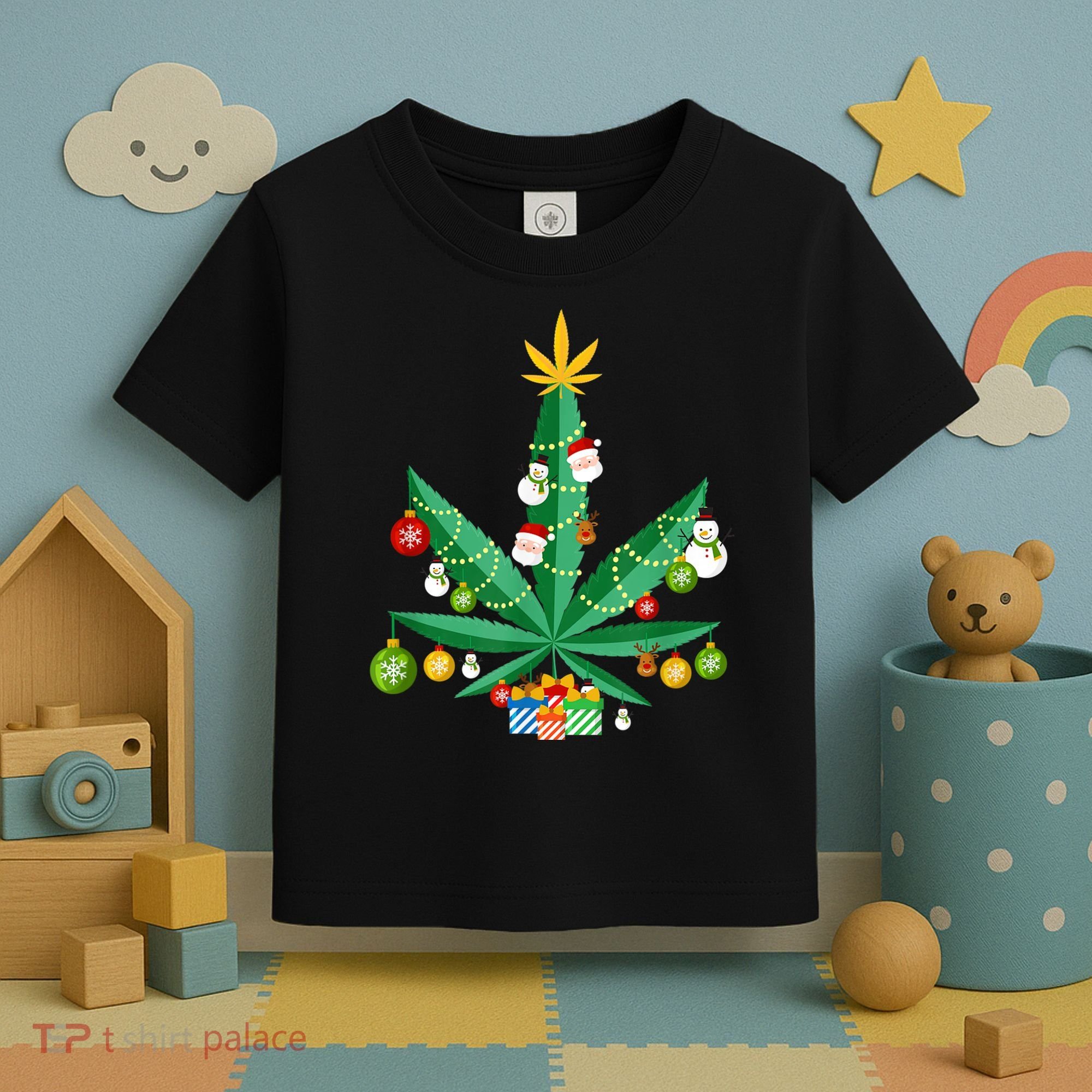 Cannabis Leaf Christmas Tree Toddler T-Shirt