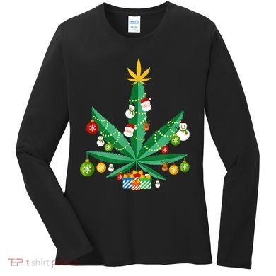 Cannabis Leaf Christmas Tree Women's Long Sleeve Shirt