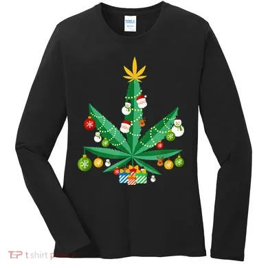 Cannabis Leaf Christmas Tree Women's Long Sleeve Shirt