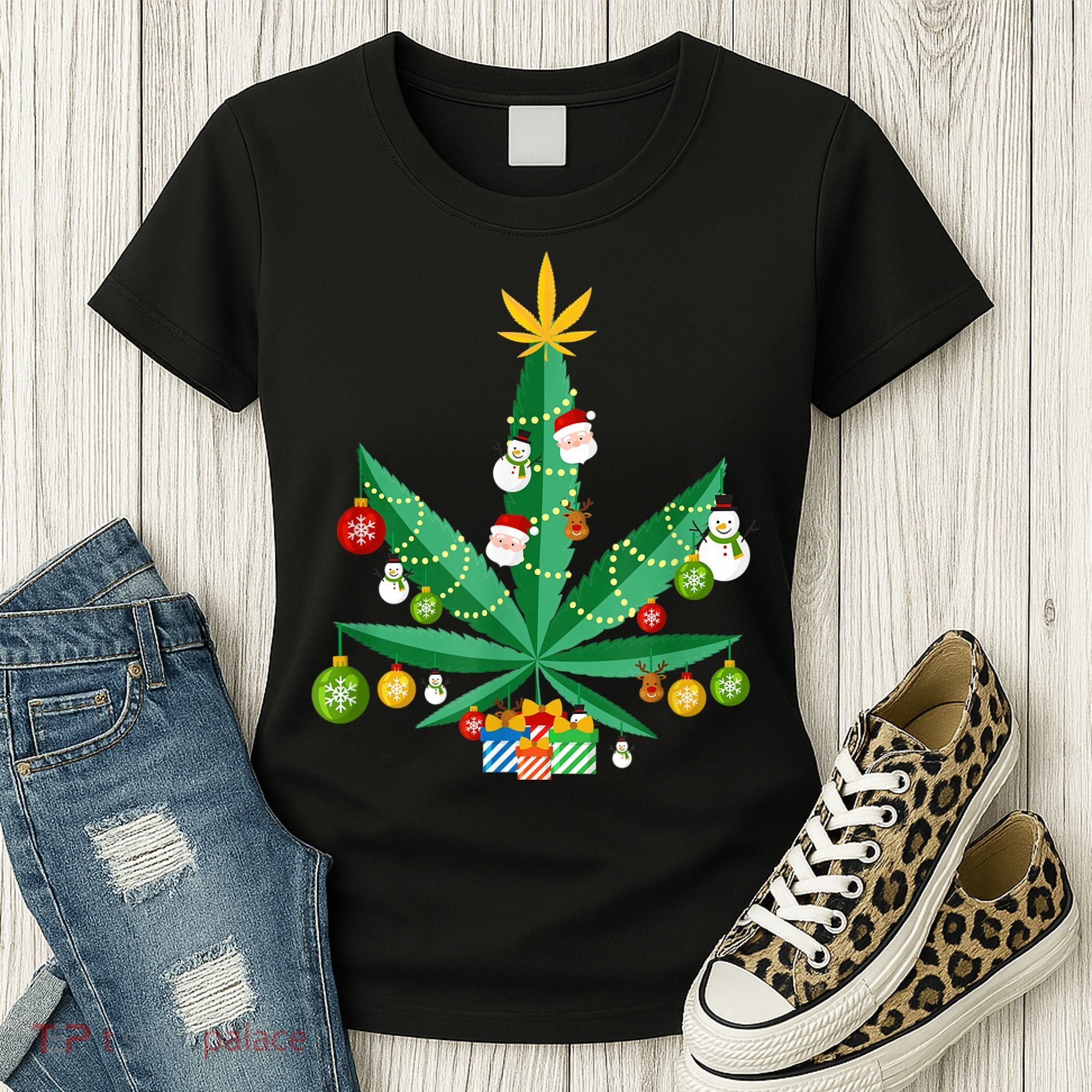 Cannabis Leaf Christmas Tree Women's T-Shirt