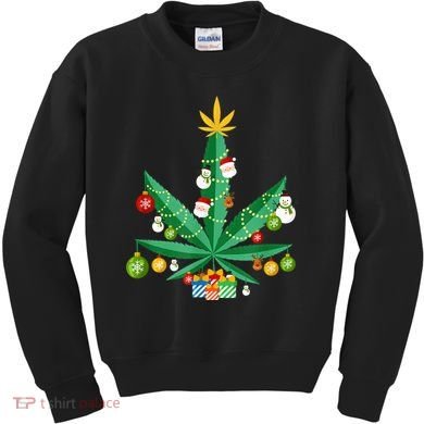 Cannabis Leaf Christmas Tree Kids Sweatshirt