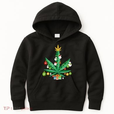 Cannabis Leaf Christmas Tree Kids Hoodie