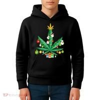 Cannabis Leaf Christmas Tree Kids Hoodie thumb 4