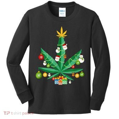 Cannabis Leaf Christmas Tree Kids Long Sleeve Shirt