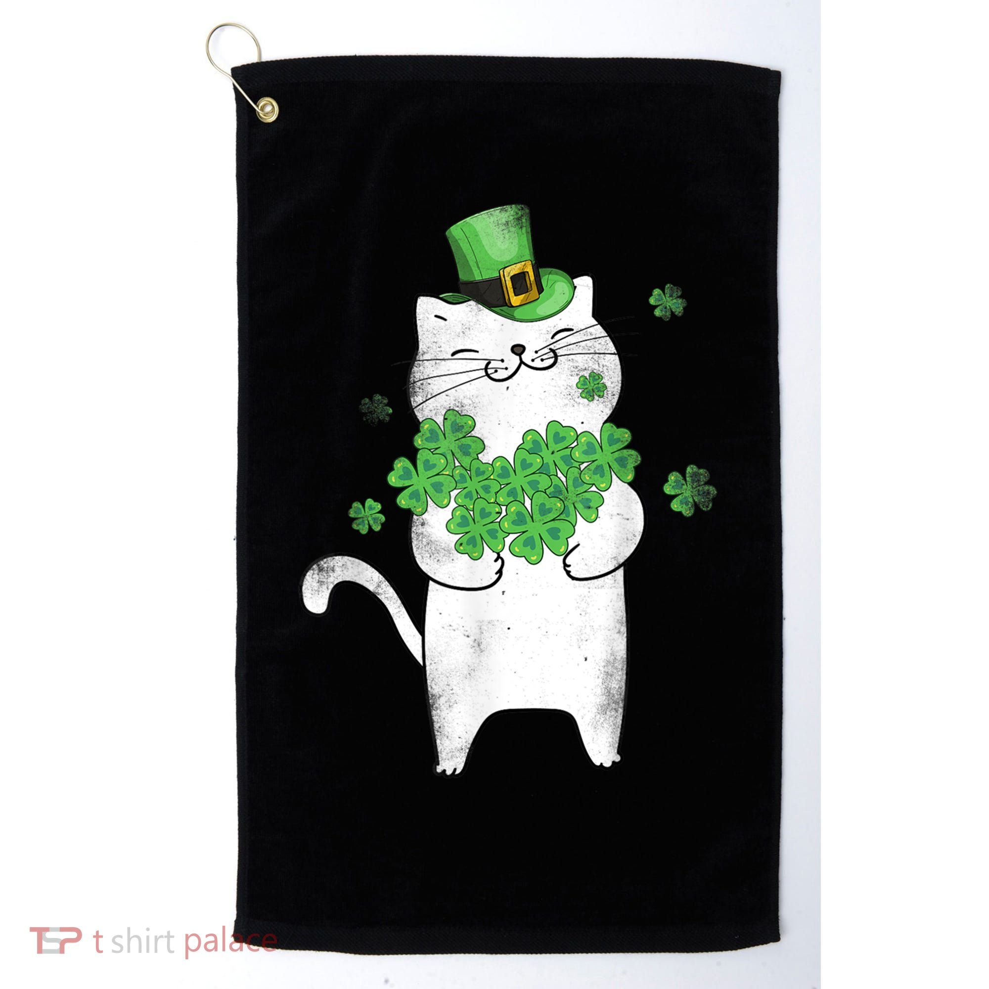 Cat Leprechaun Cat Lover Shamrock St Patrick's Day Gift Golf Towel