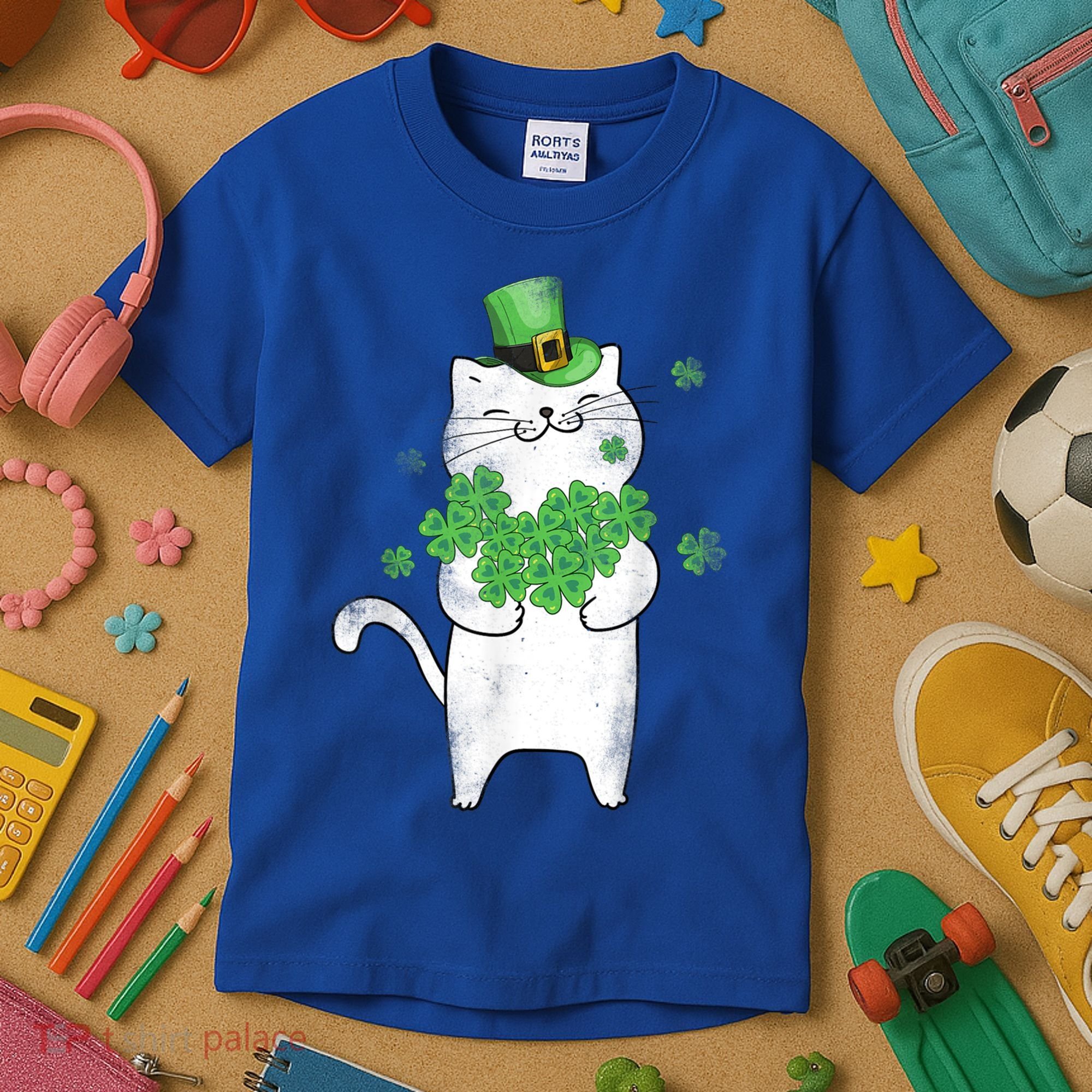 Cat Leprechaun Cat Lover Shamrock St Patrick's Day Gift Kids T-Shirt