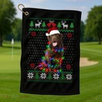 Chocolate Lab Dog Ugly Sweater Christmas Puppy Dog Lover Gift Golf Towel thumb 1