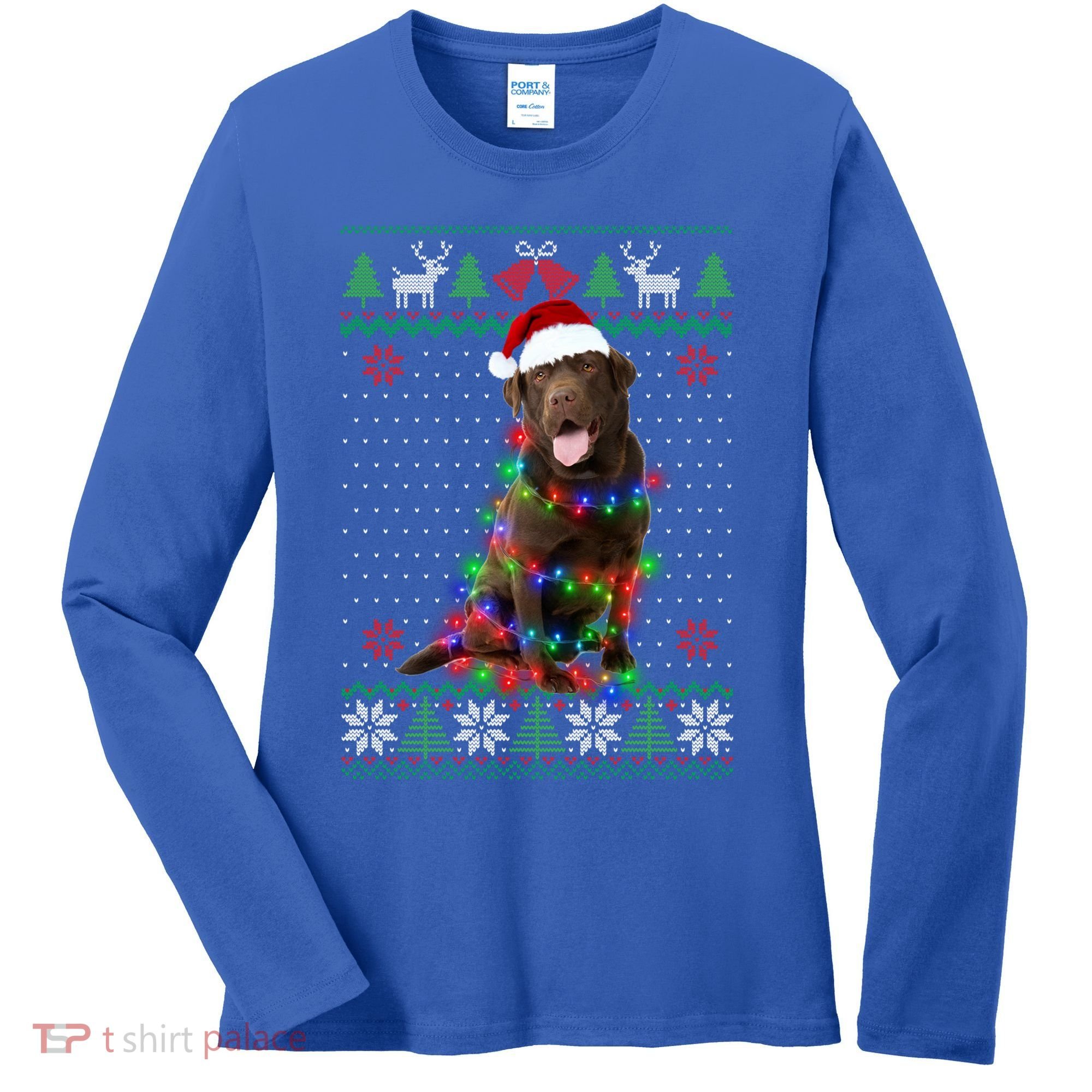 Chocolate Lab Dog Ugly Sweater Christmas Puppy Dog Lover Gift Women's Long Sleeve Shirt