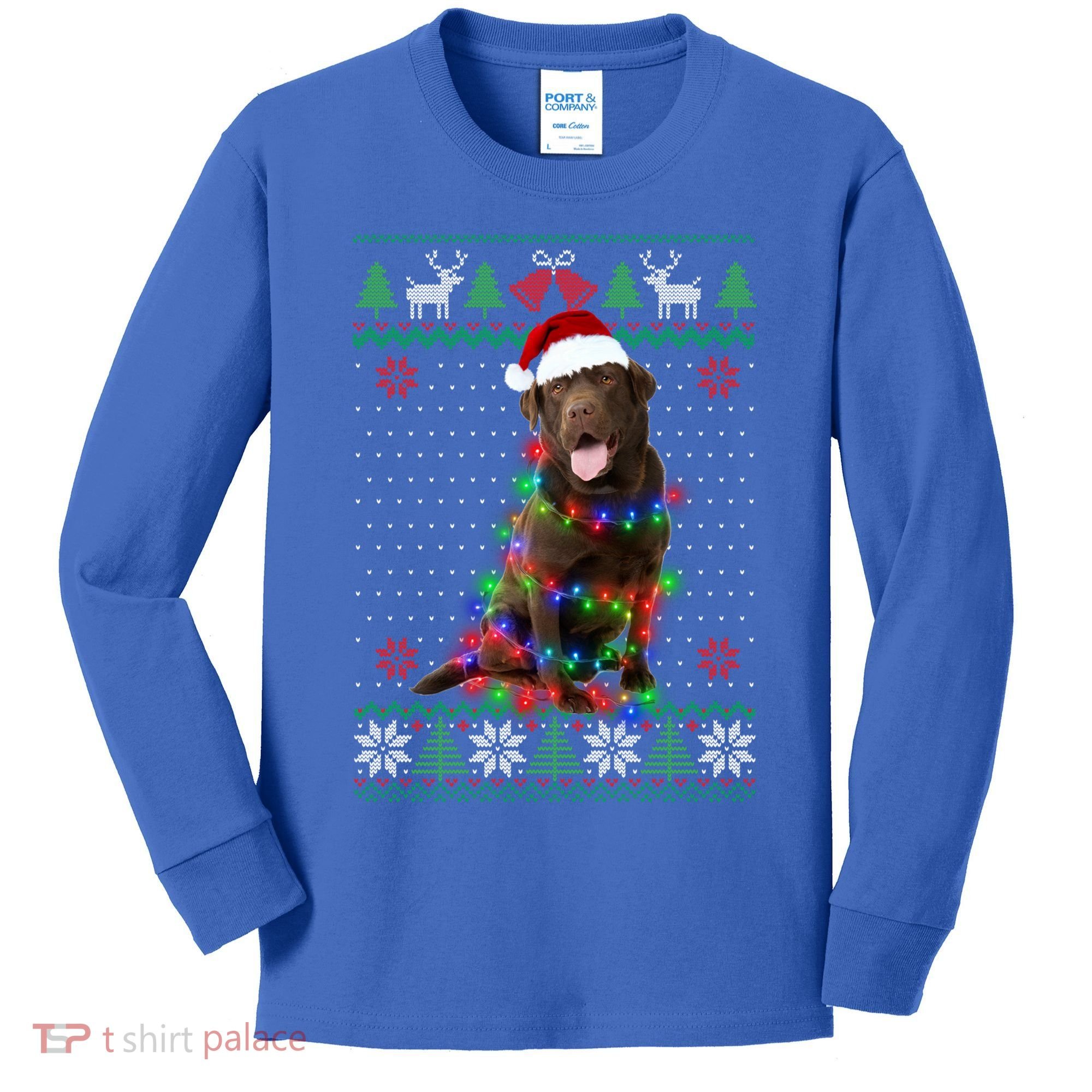 Chocolate Lab Dog Ugly Sweater Christmas Puppy Dog Lover Gift Kids Long Sleeve Shirt
