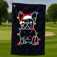 Christmas Lights Dog French Bulldog Golf Towel thumb 1