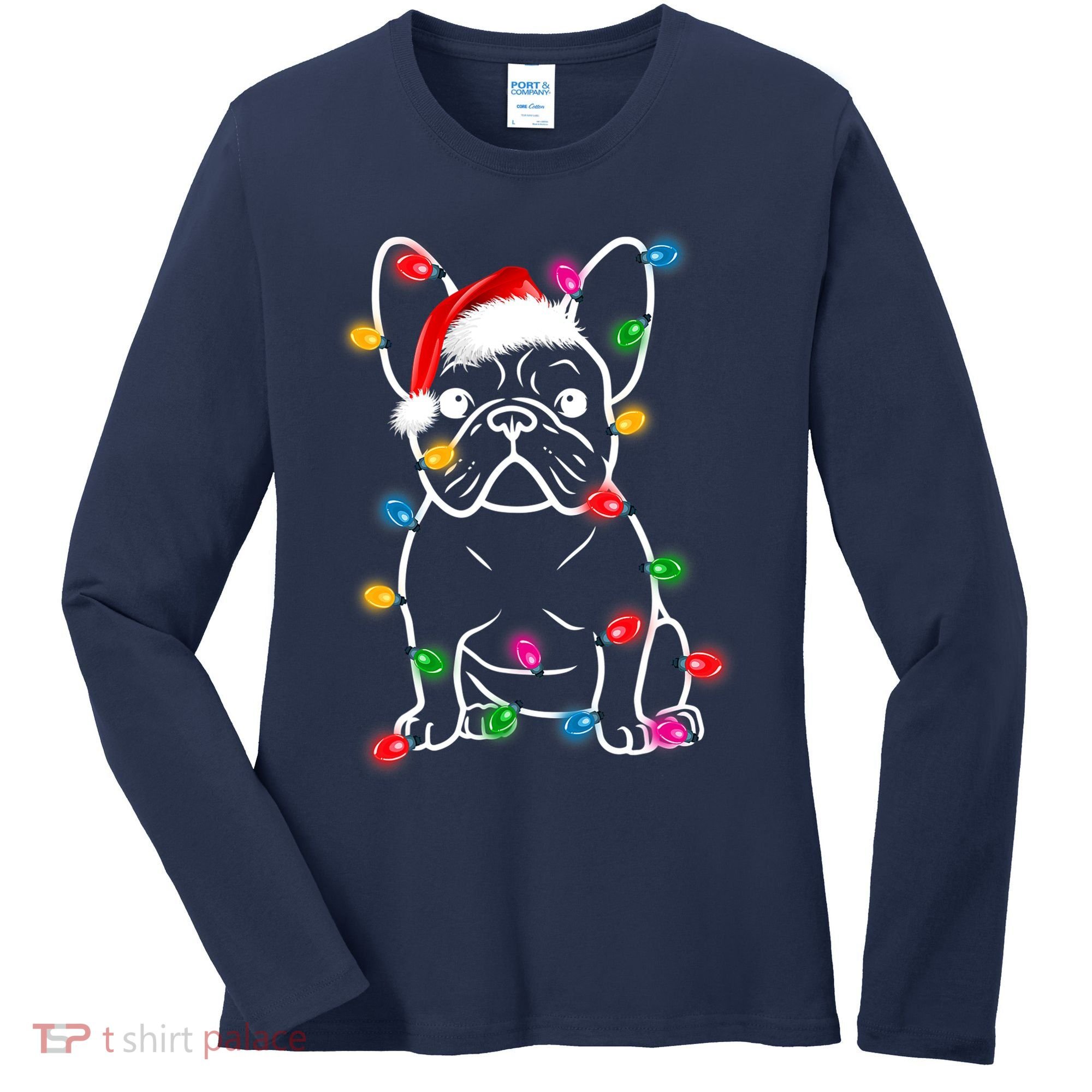 Christmas Lights Dog French Bulldog Women's Long Sleeve Shirt