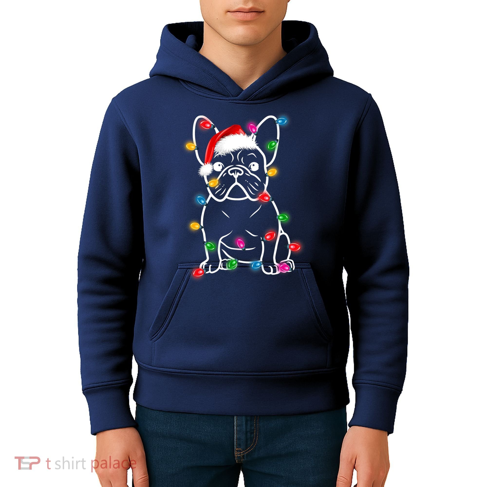 Christmas Lights Dog French Bulldog Kids Hoodie