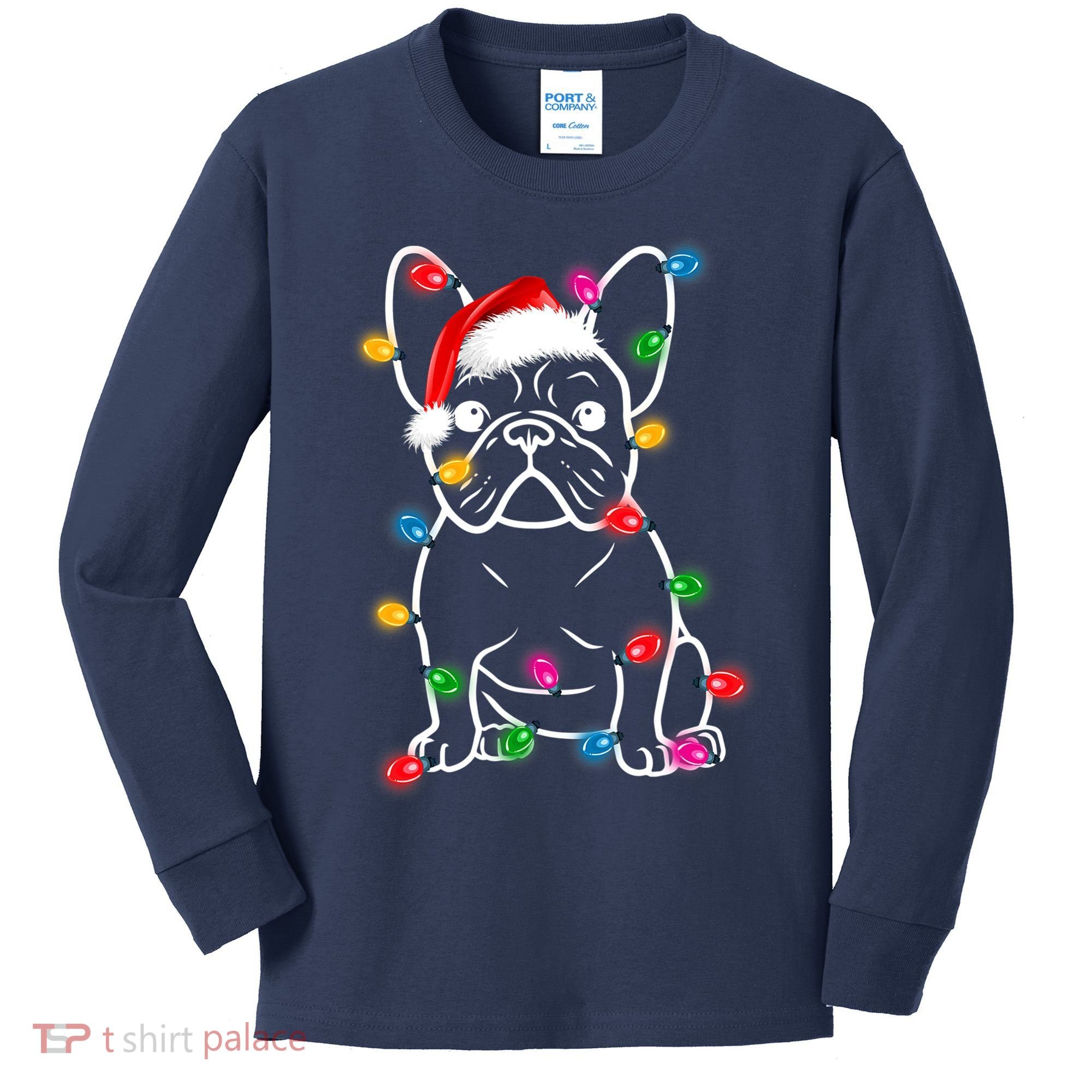 Christmas Lights Dog French Bulldog Kids Long Sleeve Shirt