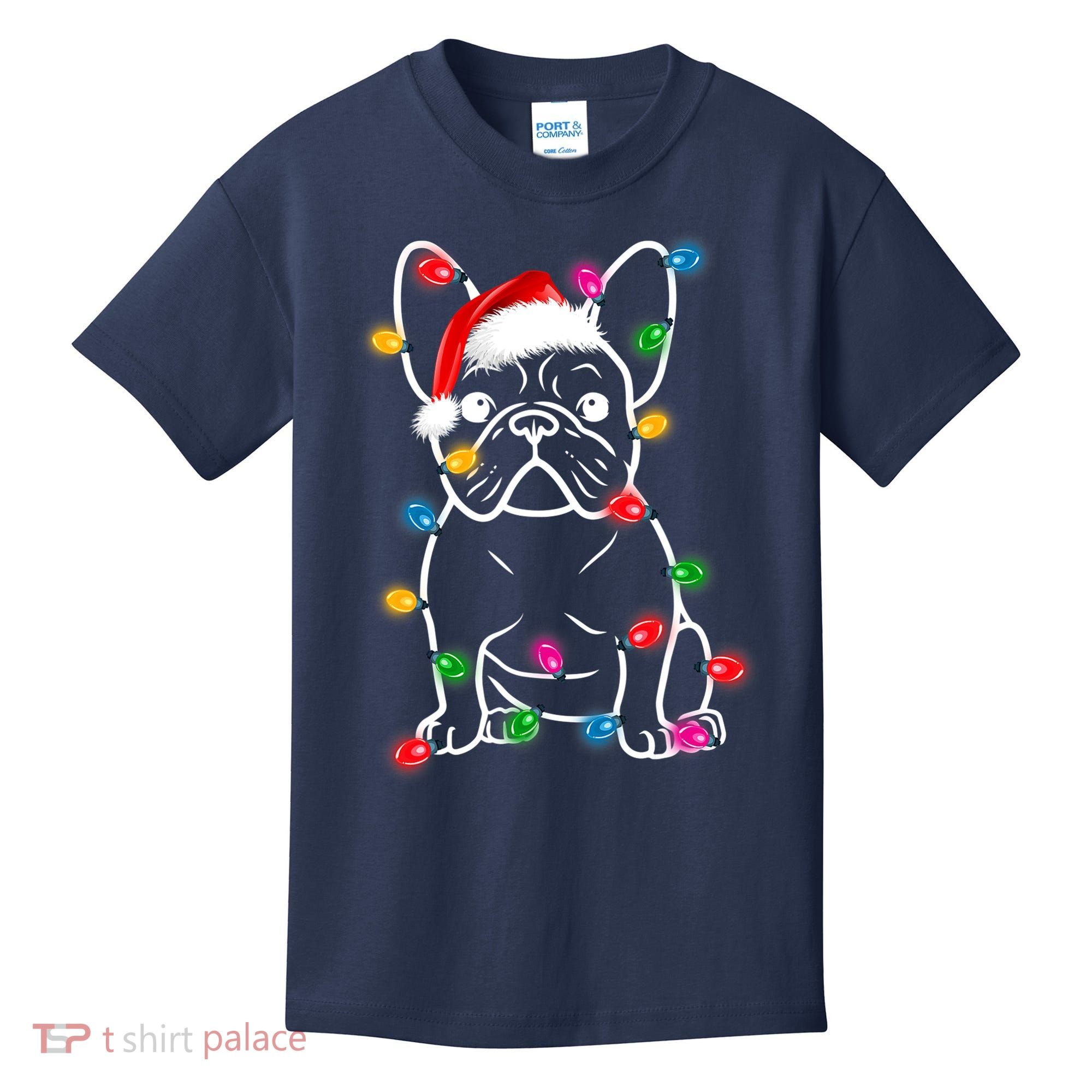 Christmas Lights Dog French Bulldog Kids T-Shirt