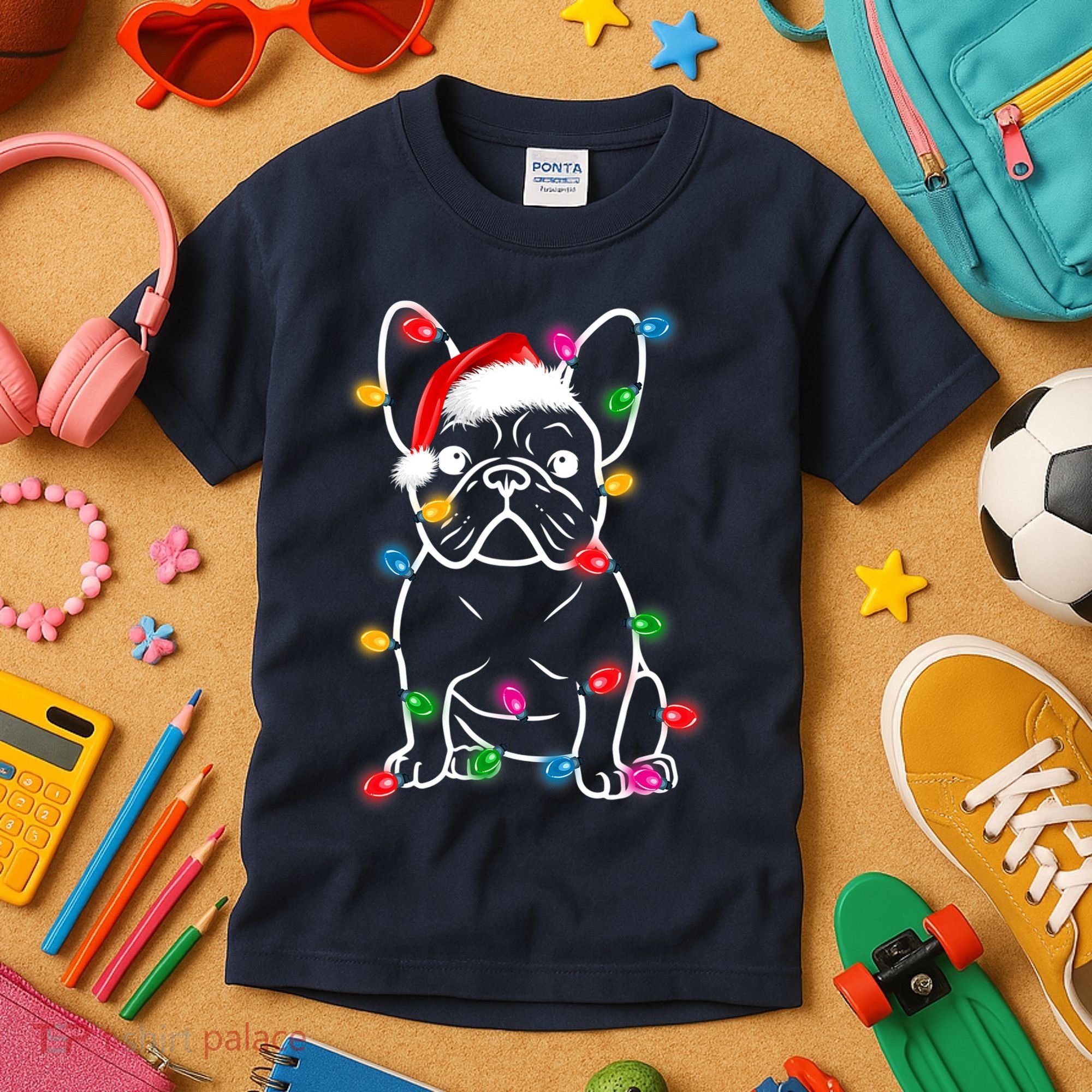 Christmas Lights Dog French Bulldog Kids T-Shirt