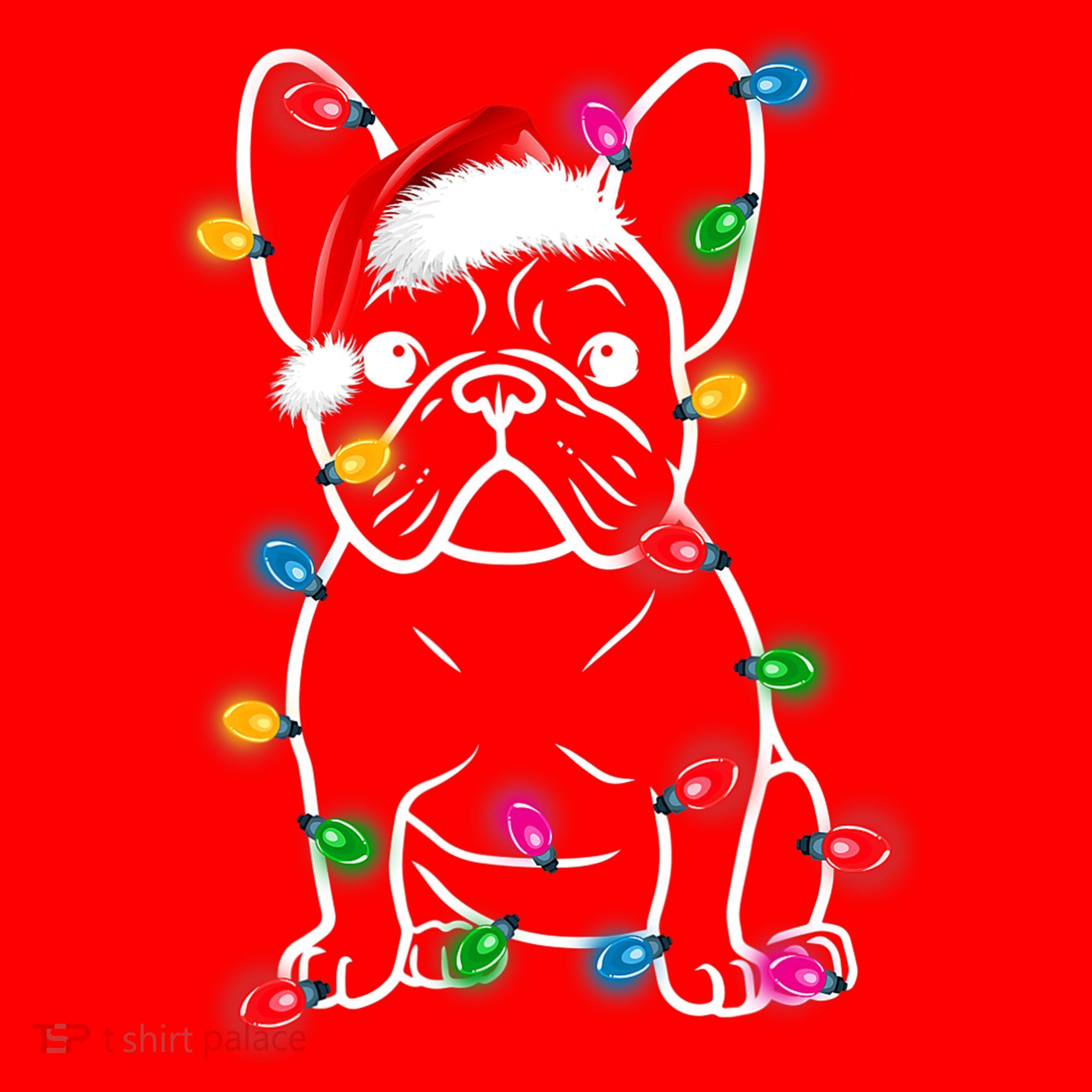 Christmas Lights Dog French Bulldog Santa Hat