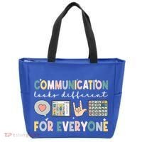 Communication Looks Different For Everyone Autism Awareness Gift Tote Bag thumb 0