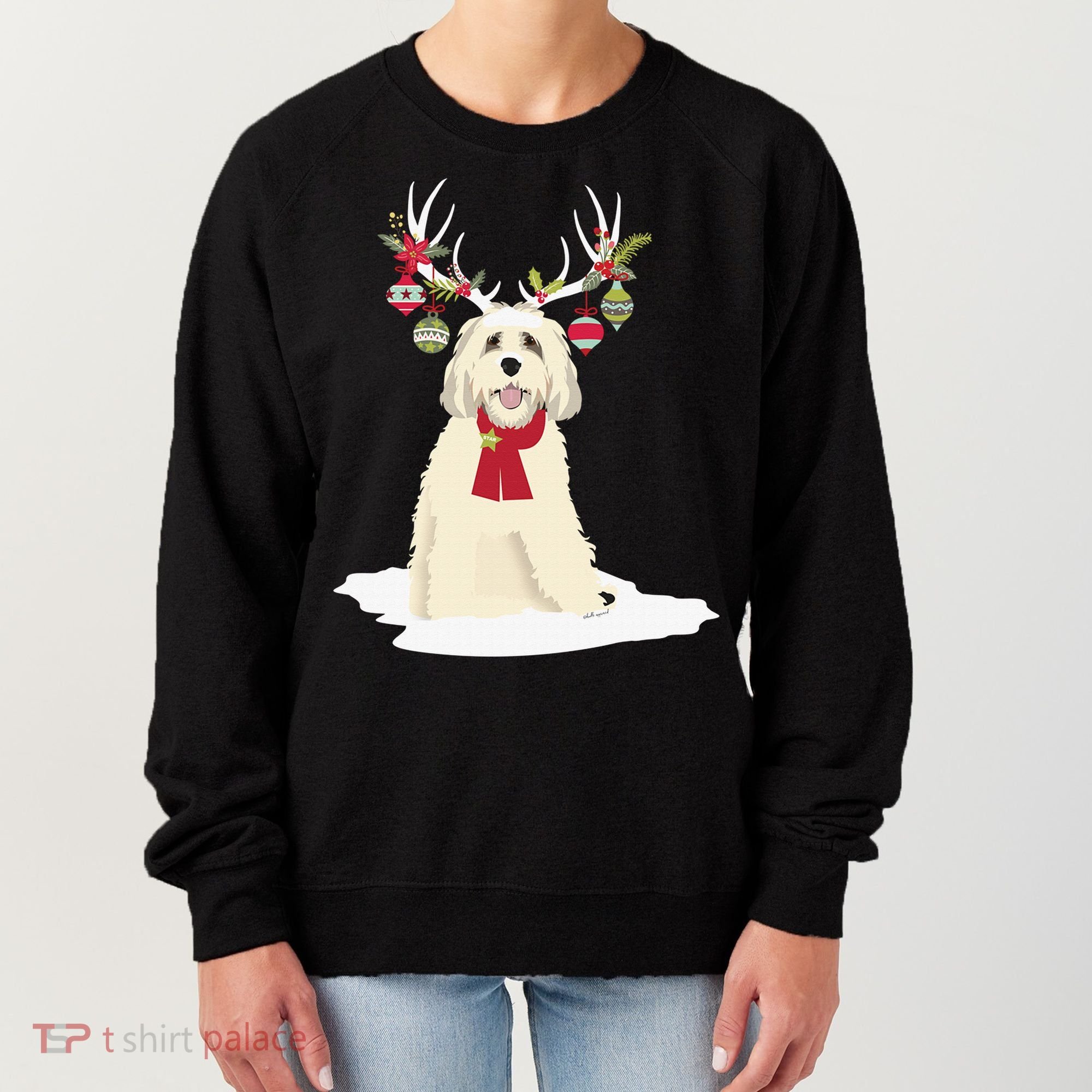 Cute Labradoodle Doodle Christmas Reindeer Graphic Holiday Women's Sweatshirt