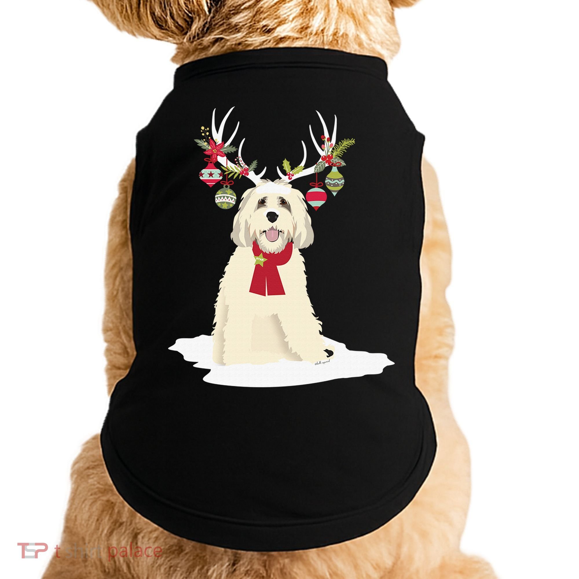 Cute Labradoodle Doodle Christmas Reindeer Graphic Holiday Doggie Tank