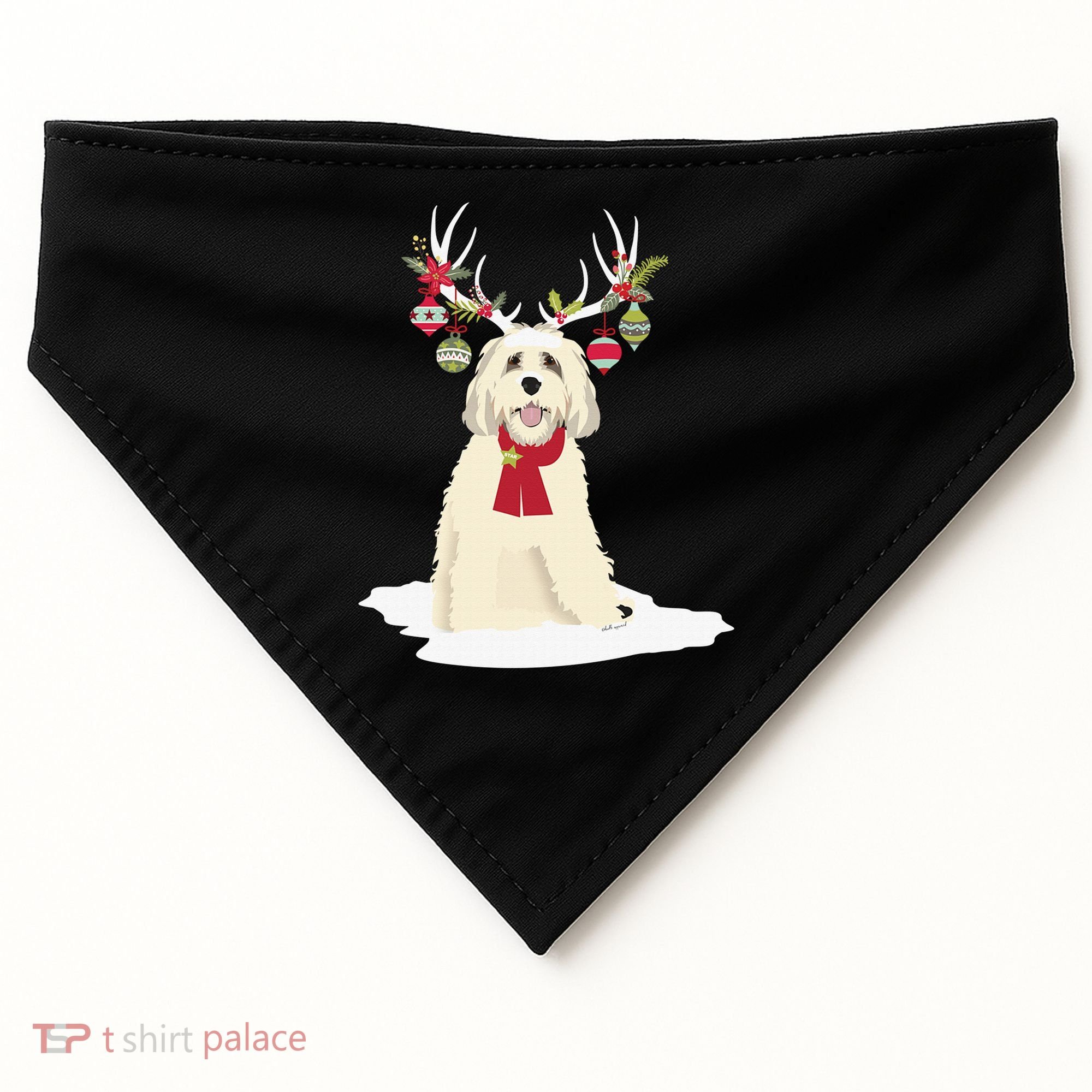 Cute Labradoodle Doodle Christmas Reindeer Graphic Holiday USA-Made Doggie Bandana