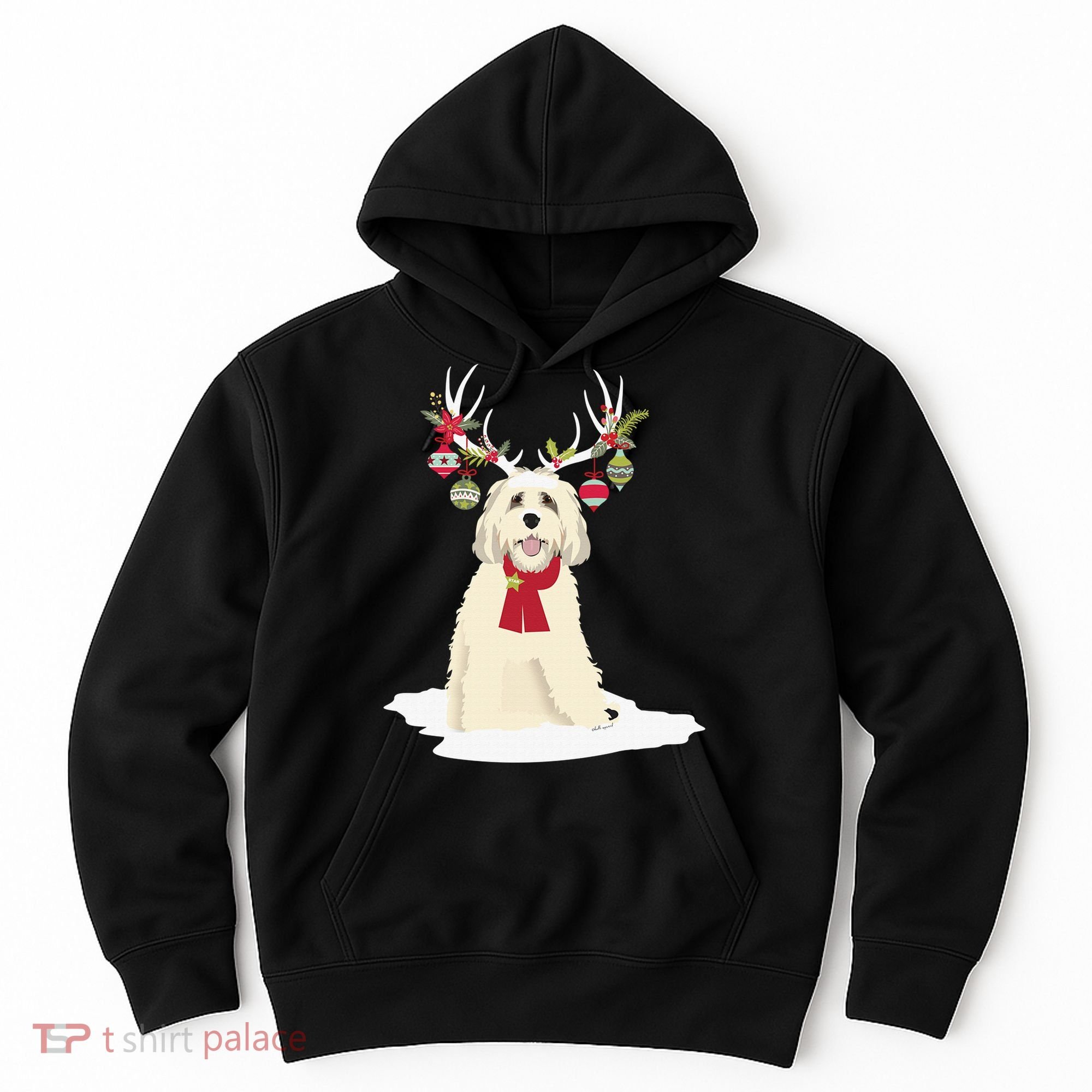 Cute Labradoodle Doodle Christmas Reindeer Graphic Holiday Hoodie